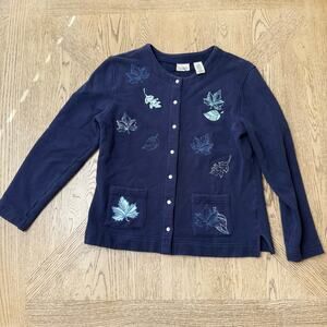 Classic Elements Pearl Snap Leaf Cardigan Sweater Medium